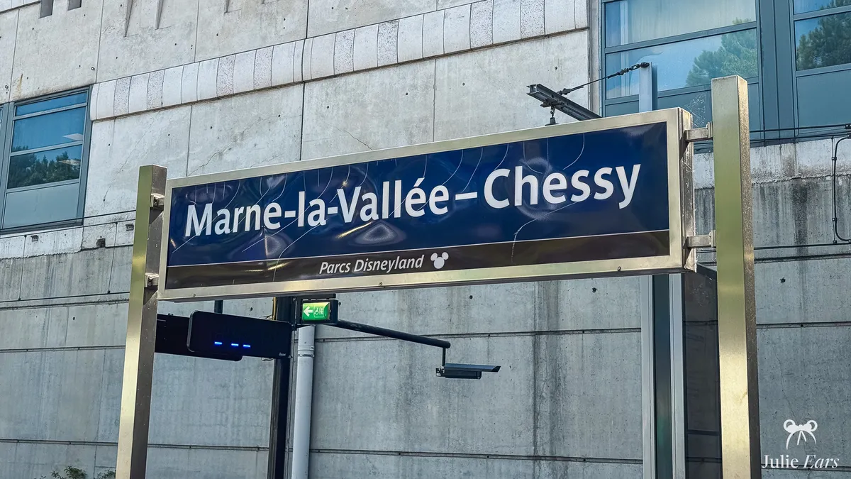 Marne-la-Vallée/Chessy station sign (Parcs Disneyland), the station that serves Disneyland Paris.