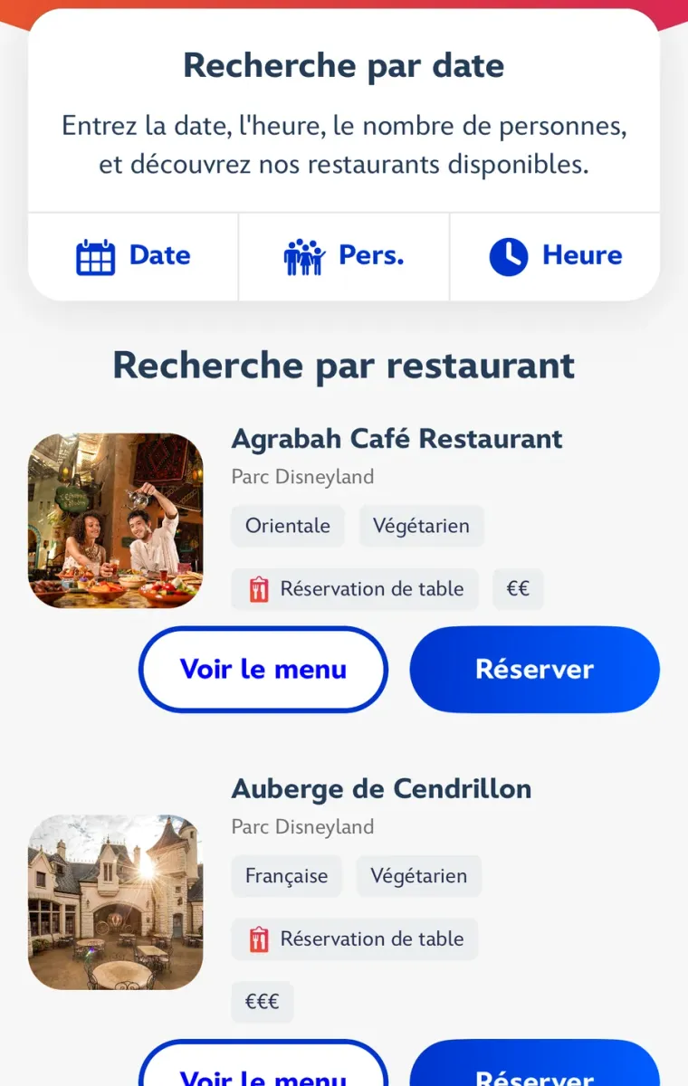 Liste des restaurants dans l’application, avec le choix entre tous les restaurants et ceux disponibles