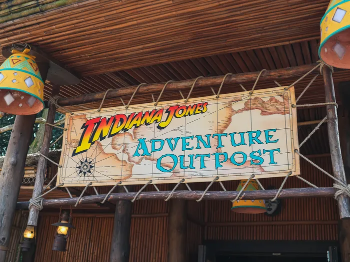 "Indiana Jones Adventure Outpost" sign at Disneyland Paris.