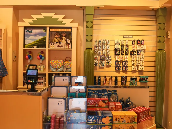 The Trading Post with its till counter, wooden displays and green decorative cacti