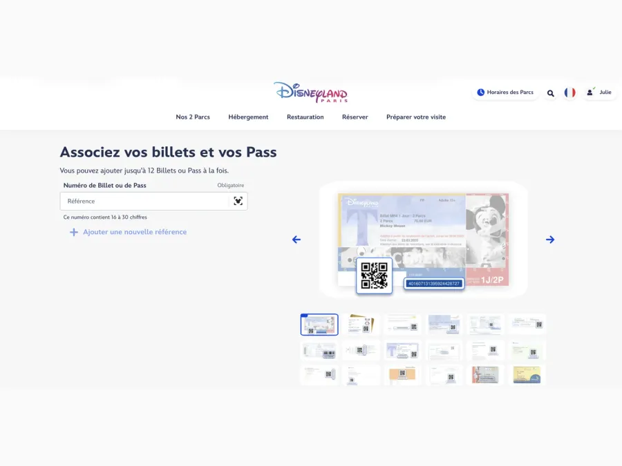 Champ de saisie du numéro de référence du billet, avec un exemple montrant où le trouver