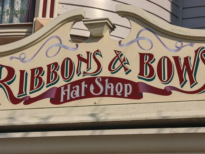 Painted Ribbons and Bows Hat Shop sign, a shop on Main Street U.S.A. at Disneyland Paris