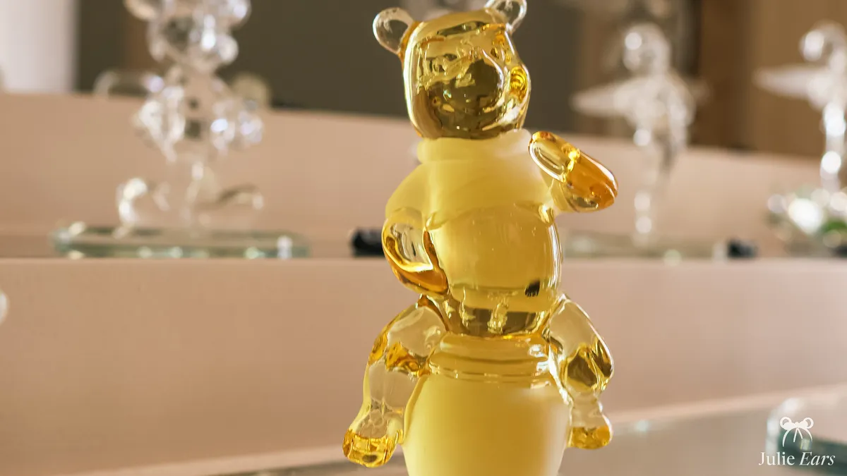 Amber blown-glass Winnie the Pooh figurine, made by Arribas Brothers, at Harrington’s Fine China & Porcelains.