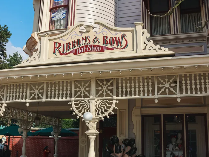 Victorian facade of the Ribbons and Bows Hat Shop and its turret, at Disneyland Paris